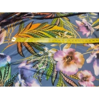 Elastyczna dzianina z wzorem pomarańczowych paproci